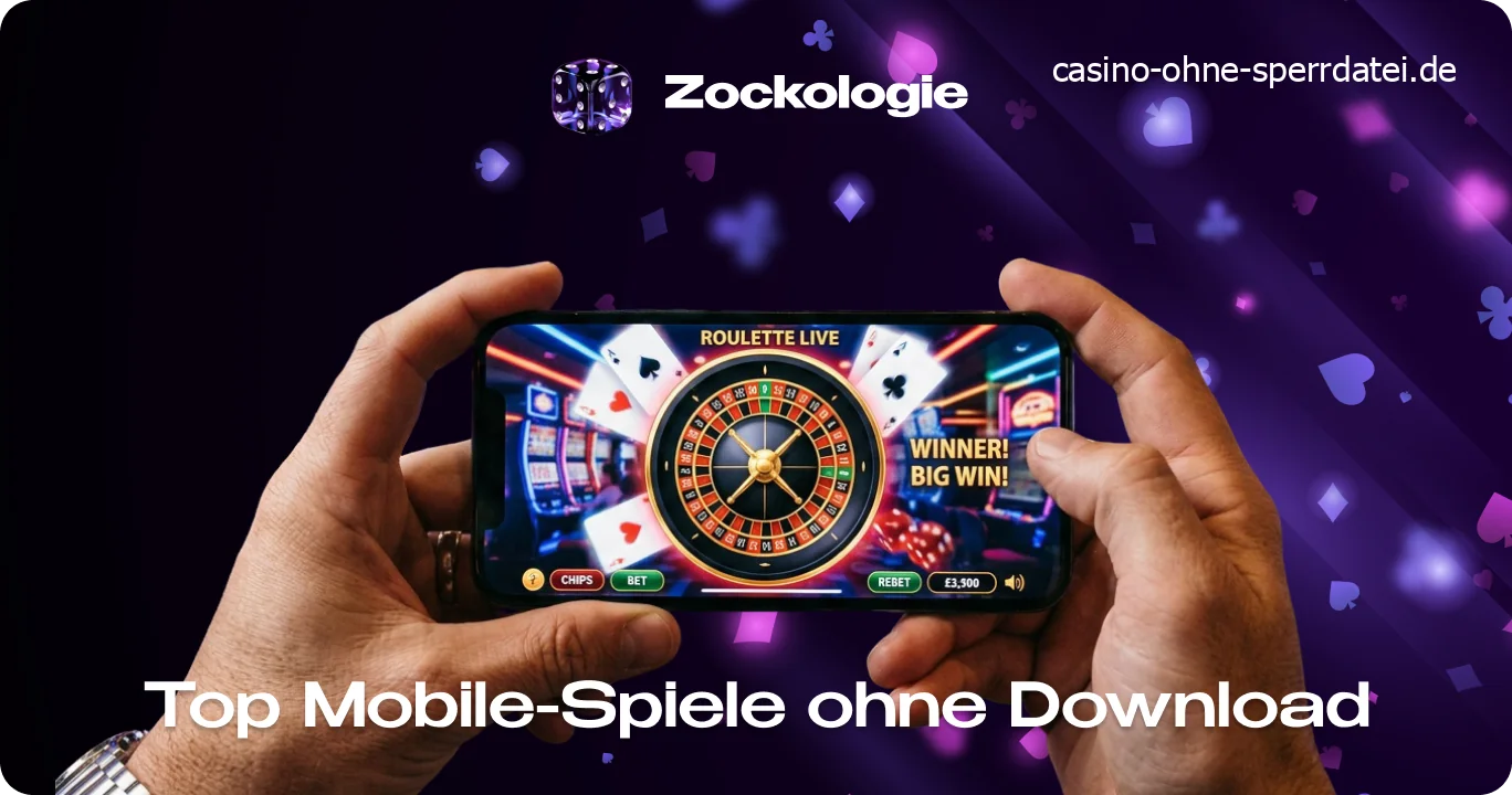 Modernes Smartphone zeigt ein mobiloptimiertes Online-Casino direkt im mobilen Browser.