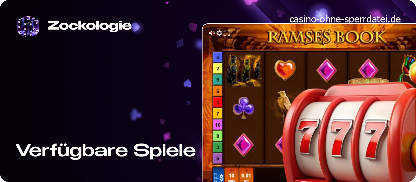 Bunte Spiele-Lobby mit beliebten Spielautomaten wie Ramses Book und Fire Joker im Sortiment.