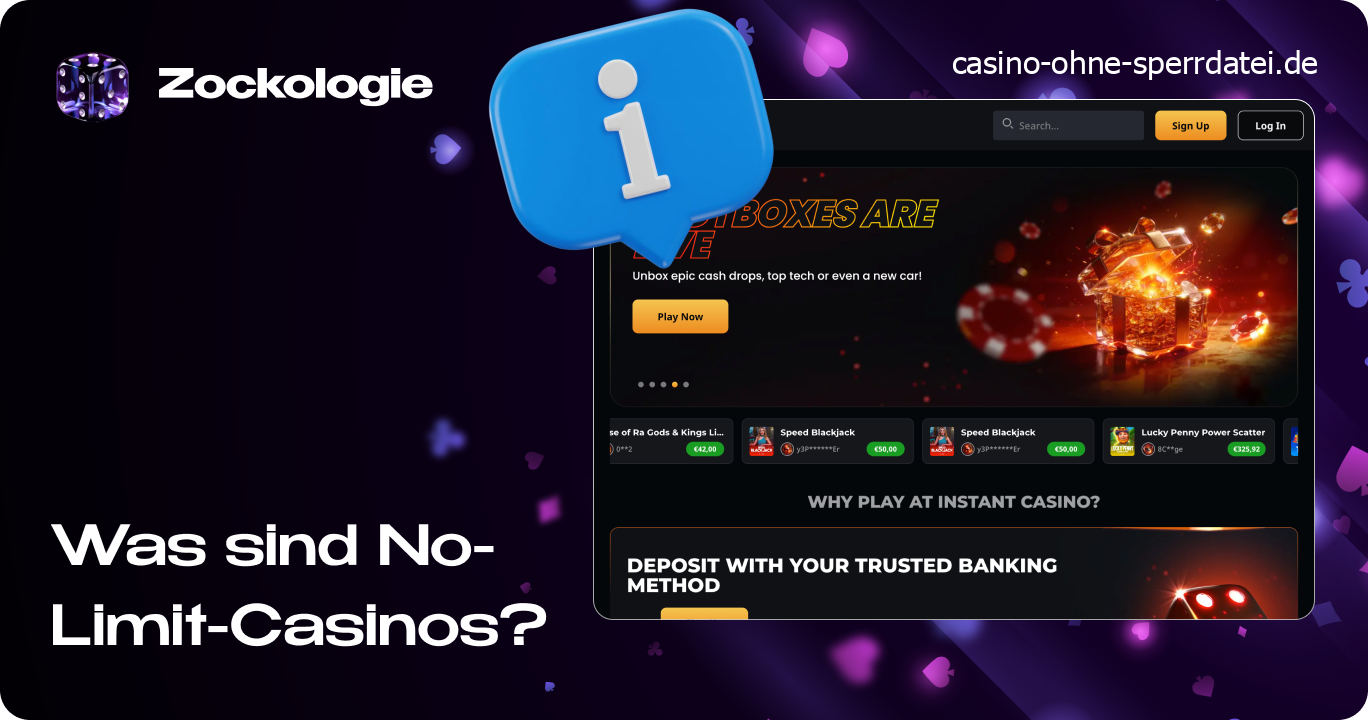 Erklärungsgrafik zur Definition von Online-Casinos ohne feste Einzahlungs- oder Einsatzbeschränkungen.